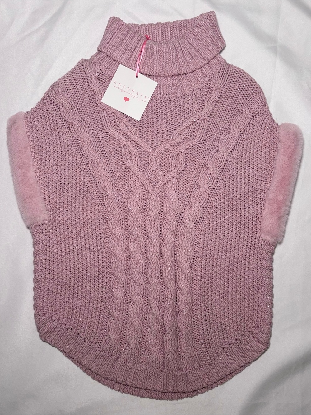 Lulurain Boutique Girls Pink Cable Knit Turtleneck Poncho Sweater